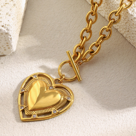 Collier pendentif femme en acier inoxydable doré, délicat, en forme de cœur (1 pièce)