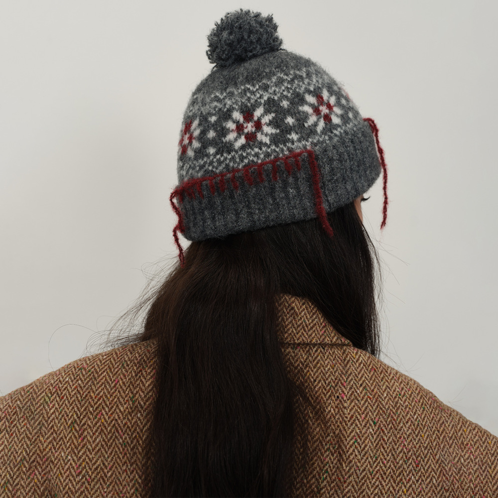Chapeau Ethnique En Polyester Pour Femme, Motif Flocon De Neige, 1 Pièce Image3