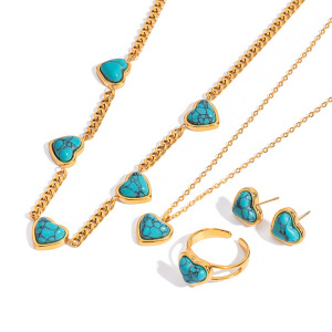 Ensembles De Bijoux Pour Femmes En Acier Inoxydable Imperméables, Motif Cœur Classique En Calaïte h5 Image7