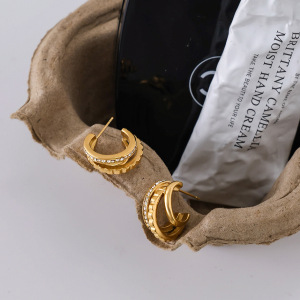 1 Paire De Boucles D'Oreilles Créoles Pour Femme, En Acier Inoxydable Étanche, Couleur Or, Collection Simple Series. h5 Image5