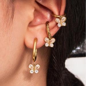 Boucles D'Oreilles Pendantes Pour Femme, Motif Papillon, En Acier Inoxydable Étanche, Couleur Or (1 Paire). h5 Image6