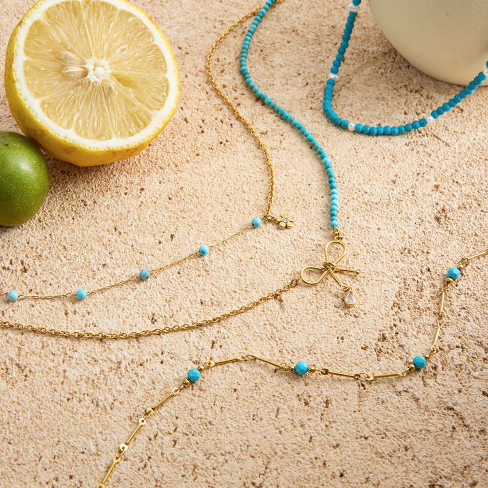 Collier À Plusieurs Rangs Pour Femme, Orné D'Un Nœud Papillon Élégant, En Acier Inoxydable Imperméable Et Couleur Or (1 Pièce) Image8