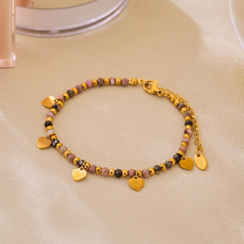 Ensembles De Bijoux Pour Femmes En Acier Inoxydable Doré, Imperméables, En Forme De Cœur Vintage Et Ornés De Pierres Naturelles h5Image5