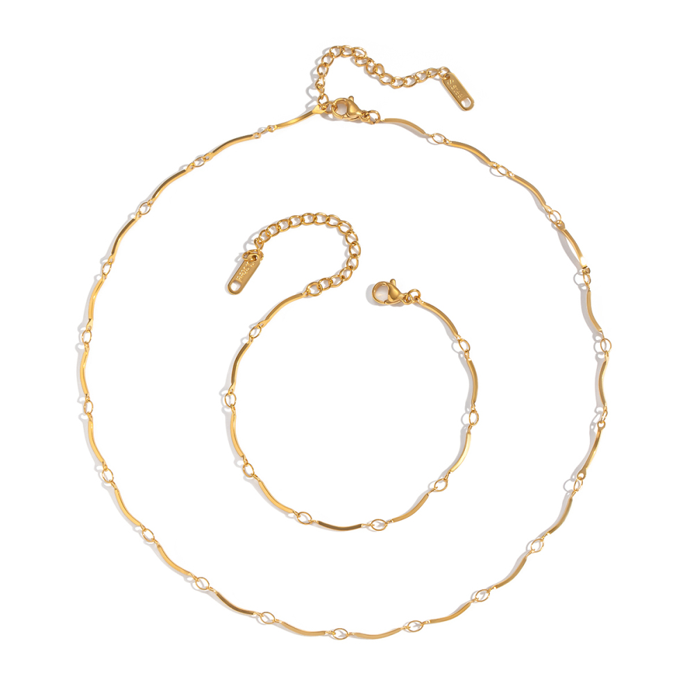 Ensemble Collier Simple En Acier Inoxydable Imperméable Couleur Or Image6