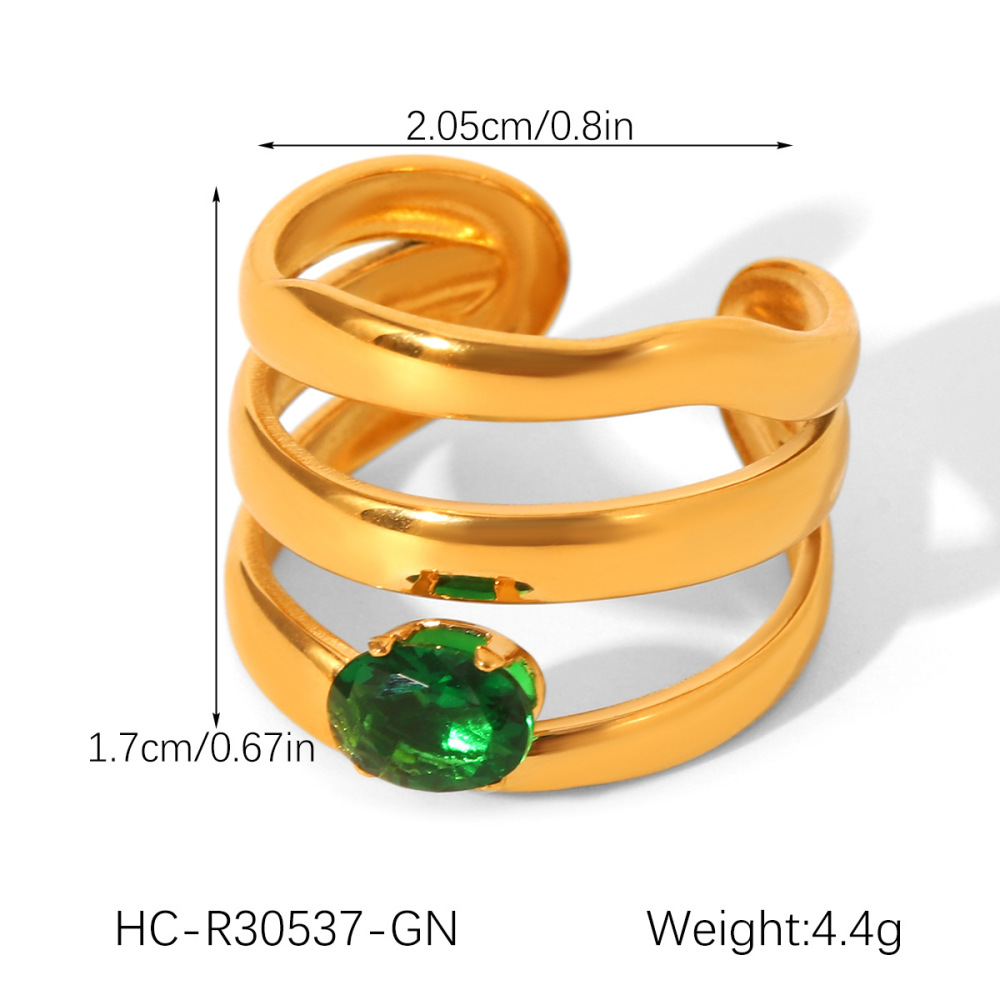 Bague Pour Femme En Acier Inoxydable Doré, Imperméable, De Forme Irrégulière Et Ornée D'Un Zircon, Ornée D'Une Pierre Précieuse. Image2