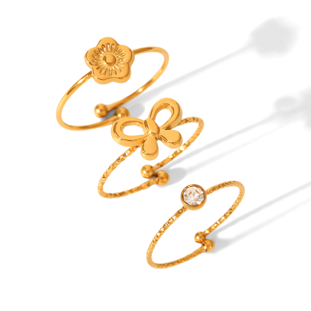 Bagues Pour Femmes En Acier Inoxydable, Imperméables, Serties De Zircon Et Ornées De Fleurs, Collection Simple Series À Plusieurs Niveaux.