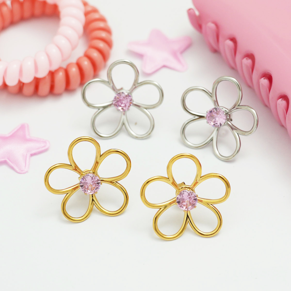 1 Paire De Boucles D'Oreilles Puces Pour Femme, En Acier Inoxydable Imperméable, Avec Motif Floral Naturel Simple. Image7