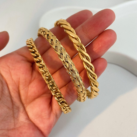 Bracelet manchette classique pour femme, en acier inoxydable tressé, couleur or, étanche (1 pièce). 2