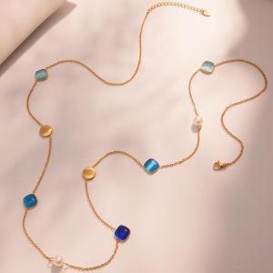 Collier Pendentif Femme Luxueux, Rectangulaire, En Acier Inoxydable Étanche, Couleur Or (1 Pièce) h5 Image6