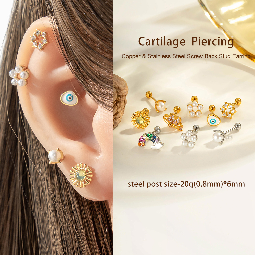 Boucle D'Oreille Piercing En Forme De Cœur En Cuivre Doré Et Zircon h5Image4