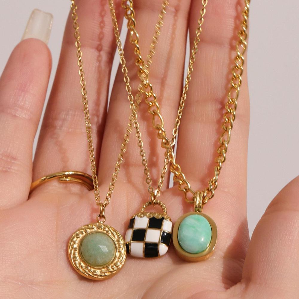 Colliers Pendentifs Ovales Élégants En Calaïte, Acier Inoxydable Et Étanches Pour Femmes Image7