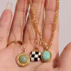 Colliers Pendentifs Ovales Élégants En Calaïte, Acier Inoxydable Et Étanches Pour Femmes h5 Image7