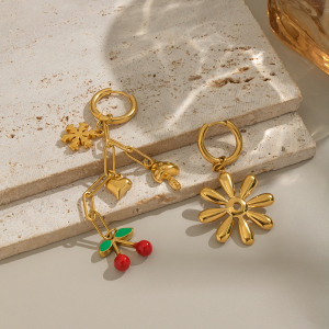 Ensemble Collier Et Collier Romantique En Acier Inoxydable Couleur Or, Orné D'Un Motif De Cerisier. h5 Image5