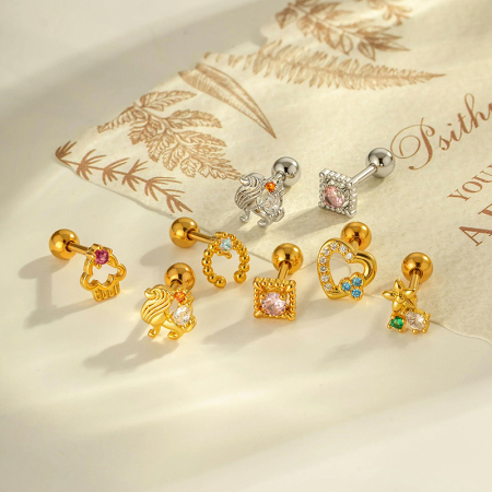 Boucle d'oreille piercing en forme de cœur en cuivre doré et zircon