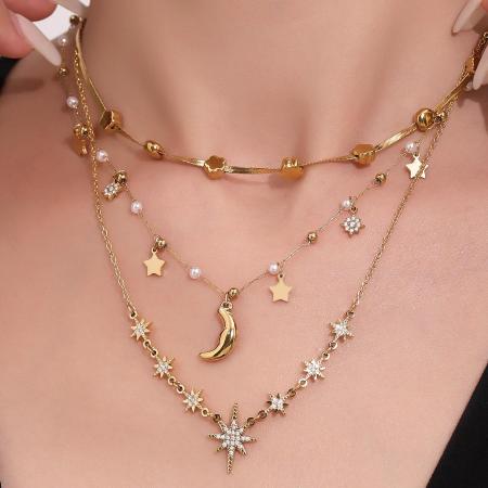 Collier pendentif femme luxueux en acier inoxydable doré, orné d'une étoile (1 pièce)