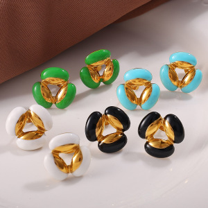 1 Paire De Boucles D'Oreilles À Clous En Acier Inoxydable Étanches, Style Rétro, Avec Motif Floral En Émail. h5 Image2
