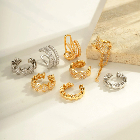 1 pièce de manchettes d'oreilles en cuivre doré et zircon 2