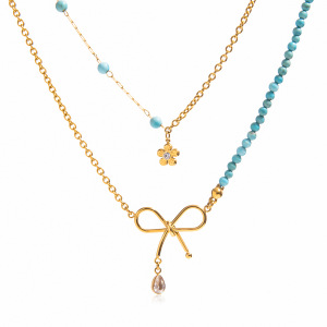 Collier À Plusieurs Rangs Pour Femme, Orné D'Un Nœud Papillon Élégant, En Acier Inoxydable Imperméable Et Couleur Or (1 Pièce) h5 