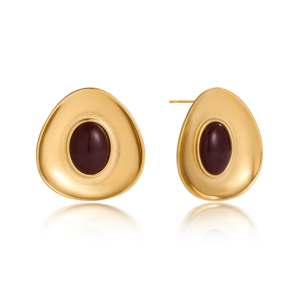 1 Paire De Boucles D'Oreilles Puces Vogue Circle En Résine Et Acier Inoxydable, Couleur Or, Étanches, Pour Femmes