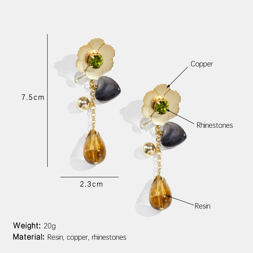 1 Paire De Boucles D'Oreilles Pendantes Rétro En Forme De Cœur Et De Fleur En Résine Image2