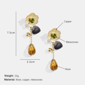 1 Paire De Boucles D'Oreilles Pendantes Rétro En Forme De Cœur Et De Fleur En Résine h5 Image2