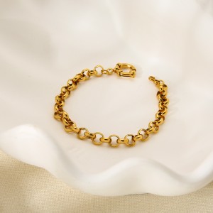 Bracelet Chaîne Simple Pour Femme, Rectangulaire, En Acier Inoxydable Étanche (1 Pièce). h5 Image2