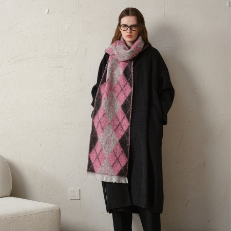 Écharpe d'hiver classique en polyester à motif losange pour femme, 1 pièce