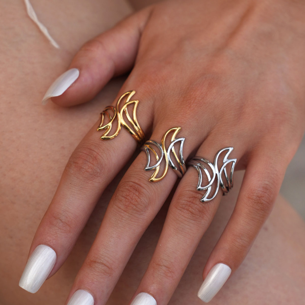 Bague Tendance Décontractée De Forme Irrégulière En Acier Inoxydable, Couleur Or, Étanche. Image5