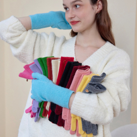 1 paire de gants classiques sans doigts en polyester pour femme, pour écran tactile 2