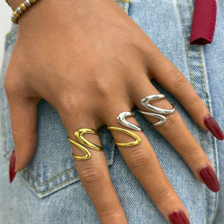 Bague rétro irrégulière en acier inoxydable couleur or pour femme, 1 pièce