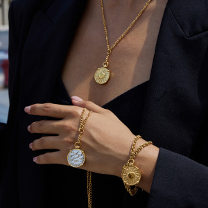 Ensembles De Bijoux Pour Femmes Classic Sun À Double Face En Acier Inoxydable Étanche Couleur Or h5 Image3