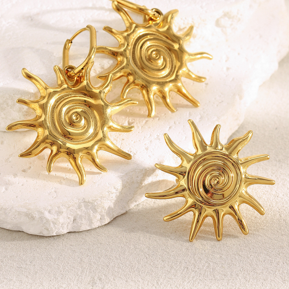Ensembles De Bijoux Pour Femmes Classic Sun En Acier Inoxydable Étanche Couleur Or Image4