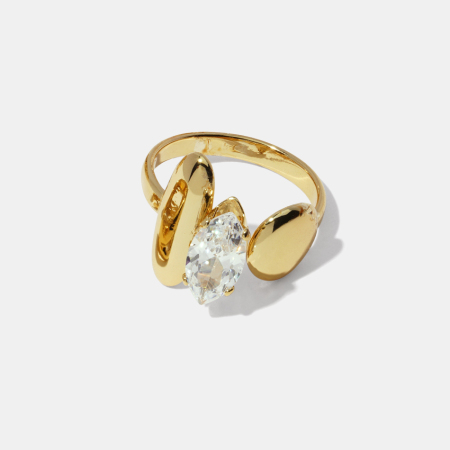 Bague en acier inoxydable de forme irrégulière, étanche, couleur or, sertie d'un zircon.