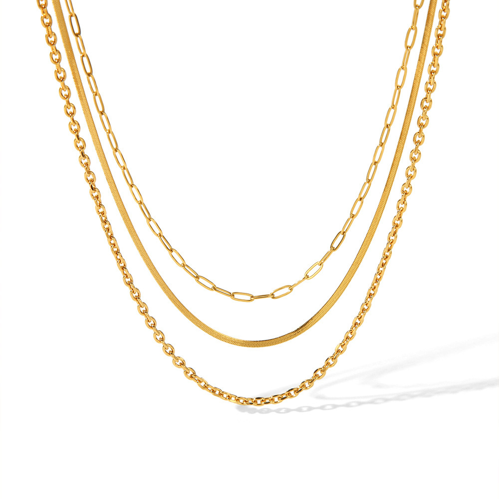 Colliers À Maillons Pour Femmes, Collection Simple Series Daily Chain, En Acier Inoxydable Étanche, Couleur Or Image5