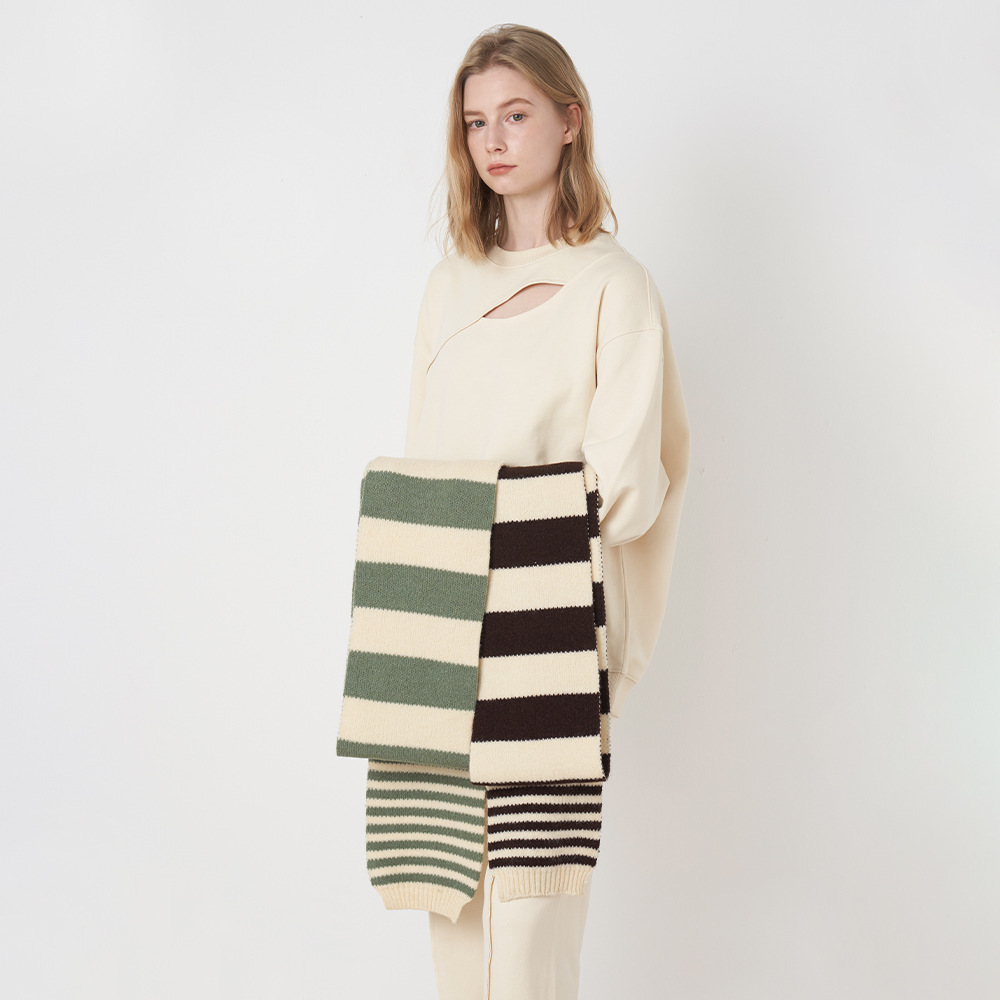 Écharpe D'Hiver En Fibre Synthétique À Rayures Noires Et Blanches Pour Femme, 1 Pièce h5Image3