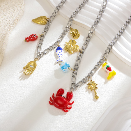 Collier pendentif femme Vivid Crab en acier inoxydable étanche couleur or (1 pièce)