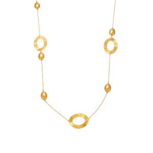 Collier Long Pour Femme, En Acier Inoxydable Doré, Imperméable, Avec Motif Martelé Simple (1 Pièce) h5