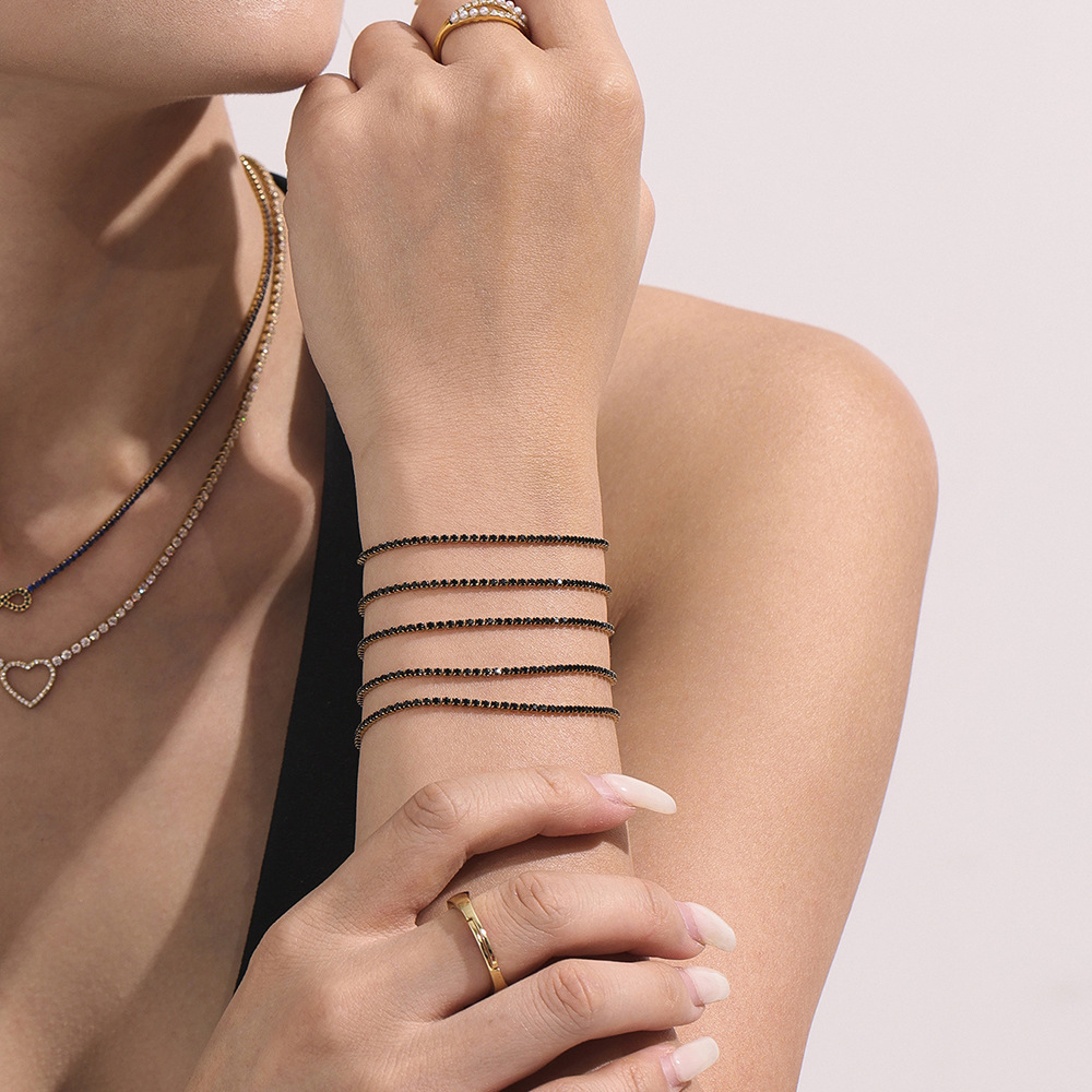 Bracelet À Maillons Pour Femme, En Acier Inoxydable Doré, Orné De Zircon, Avec Lignes Délicates (1 Pièce). Image3