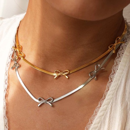 Collier pendentif femme étanche en acier inoxydable avec nœud papillon simple (1 pièce)
