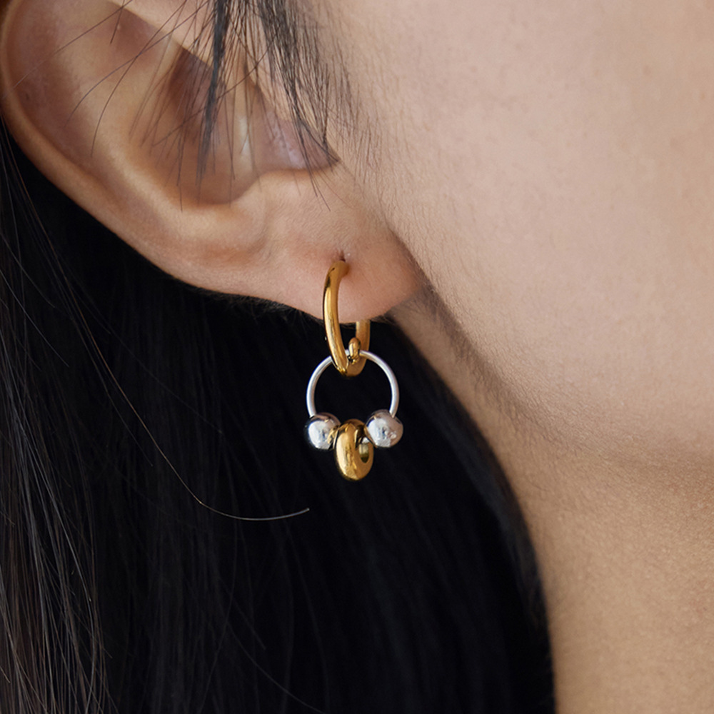 Boucles D'Oreilles Pendantes Minimalistes Et Irrégulières En Acier Inoxydable Étanche, De Couleur Or Et Argent, Pour Femme (1 Paire). Image2