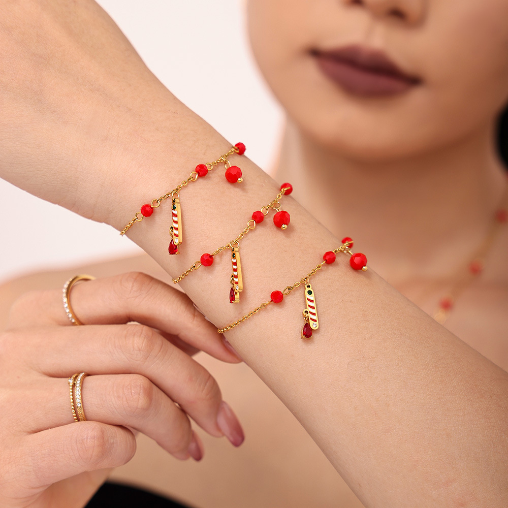 Ensembles De Bijoux Pour Femmes En Acier Inoxydable, Étanches, Couleur Or Et Grenat, Motif Noël Image5
