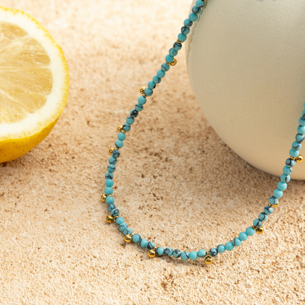 Collier De Perles Pour Femme, 1 Pièce, Perles De Calaïte, Pierres Naturelles, Couleur Or Image6
