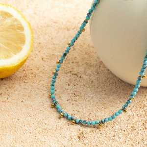 Collier De Perles Pour Femme, 1 Pièce, Perles De Calaïte, Pierres Naturelles, Couleur Or h5 Image6