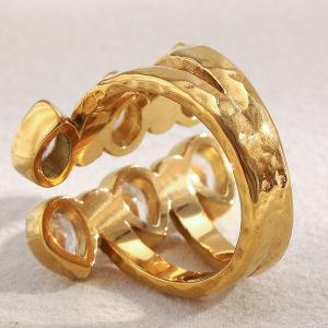 Bague Élégante Pour Femme, En Acier Inoxydable Double Couche, Étanche, Couleur Or, Ornée D'Un Zircon. h5 Image4