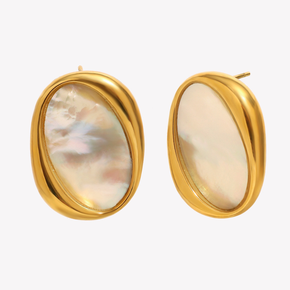 Bague Ovale Rétro En Acier Inoxydable Étanche Couleur Or, 1 Pièce 