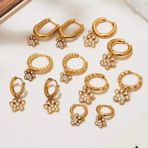 Boucles D'Oreilles Pendantes Pour Femme, En Acier Inoxydable Doré, Ornées De Zircon, Motif Patte De Chien Romantique (1 Paire). h5 Image2
