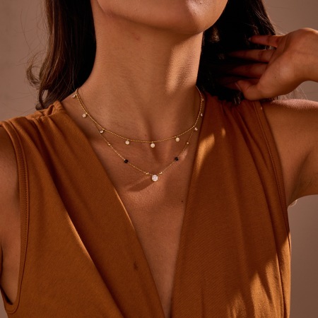 Collier chaîne femme simple et élégant en acier inoxydable imperméable, forme ronde ou rectangulaire (1 pièce)