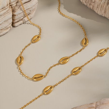 Ensembles de bijoux décontractés pour femmes en acier inoxydable imperméable couleur or, motif conque 2
