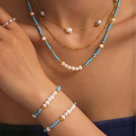 Ensembles de bijoux pour femmes en perles de calaïte, acier inoxydable, pierre naturelle dorée, imperméables