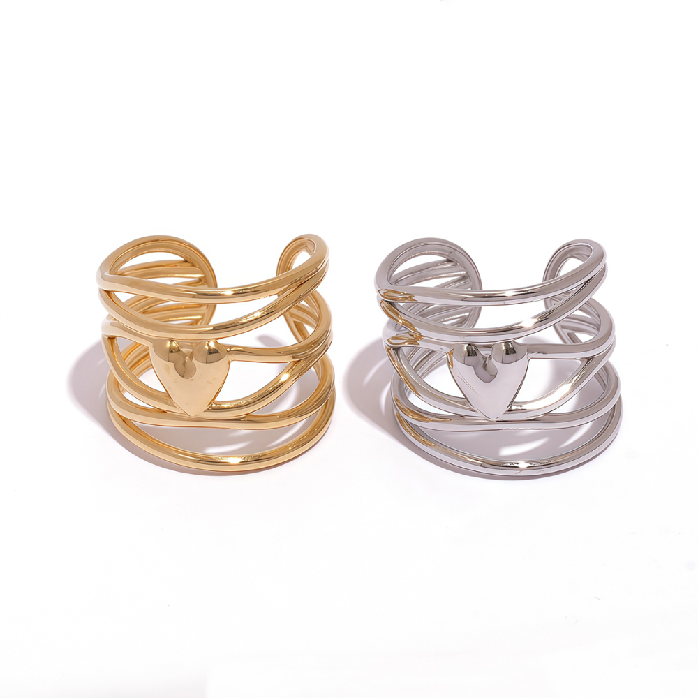 Bague Femme Simple, Rétro, En Forme De Cœur Irrégulière, En Acier Inoxydable Étanche (1 Pièce) h5Image4